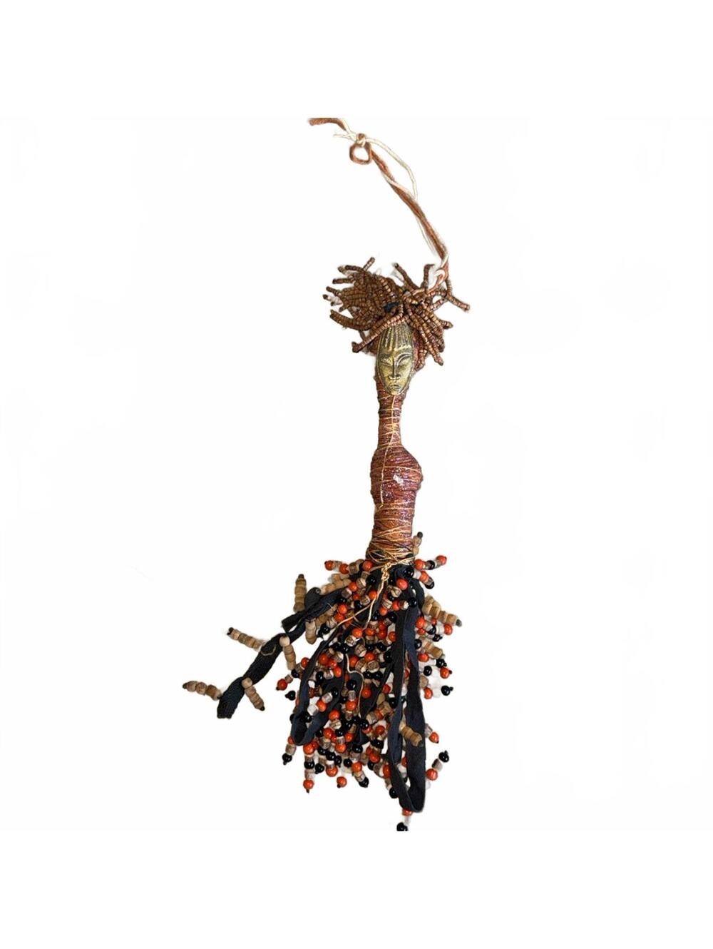 African Fertility Doll Wall Hanging Beaded Tribal Boho Handmade Ethnic Decor - Picture 4 of 7